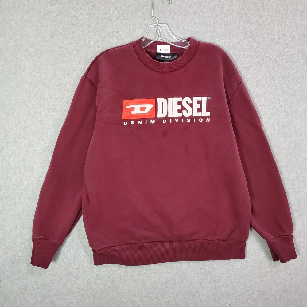 Diesel Men Sweatshirt Small Red Denim Division Logo Embroidered Crew Neck READ